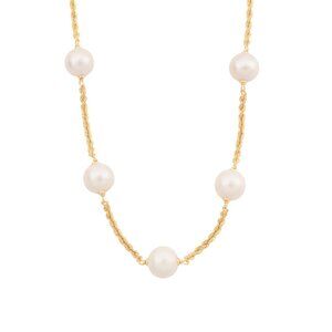 MILOR SILVER  Italy 18kt Gold Plated Sterling Silver Pearl Station Necklace